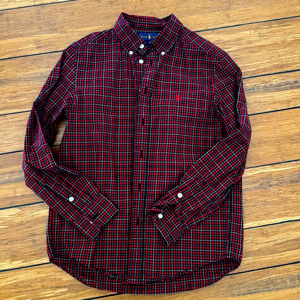 NEW w/out tags Polo Ralph Lauren Boys Button Down Shirt Plaid Red Black L 14-16